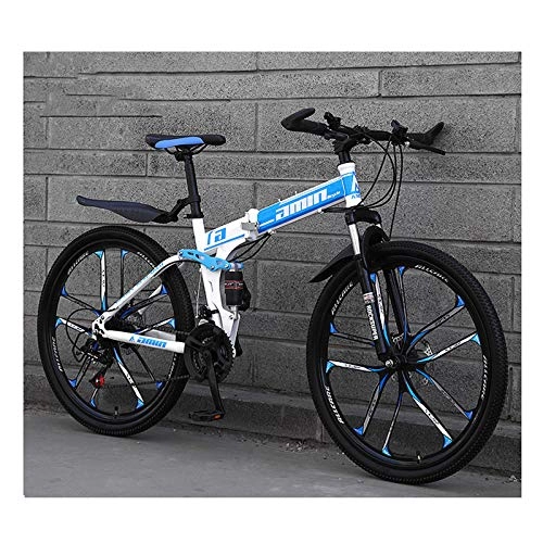 Vélos pliant : LHQ-HQ Vélo de Montagne pour Hommes et Femmes 26 Pouces 27 Vitesses dix Couteaux Roues intégrées vélos vélo Pliant en Acier à Haute teneur en Carbone, Bleu