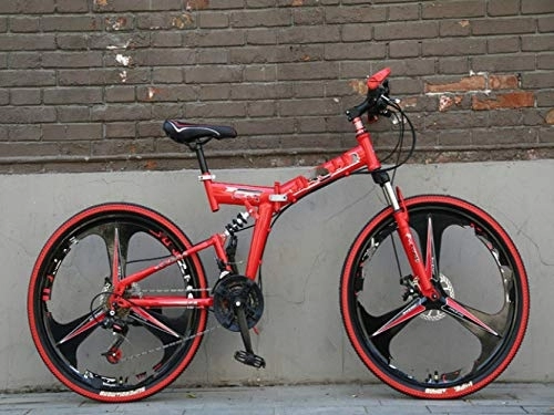 Vélos pliant : Liutao Vélo de montagne pliable 26 pouces 21 vitesses Double frein à disque Vélo de montagne pliable Convient aux adultes 24" S Rouge et Noir