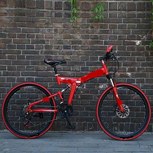 Vélos pliant : Liutao Vélo de montagne pliable 26 pouces 21 vitesses Double frein à disque Vélo de montagne pliable Convient aux adultes 26" F Rouge et Noir