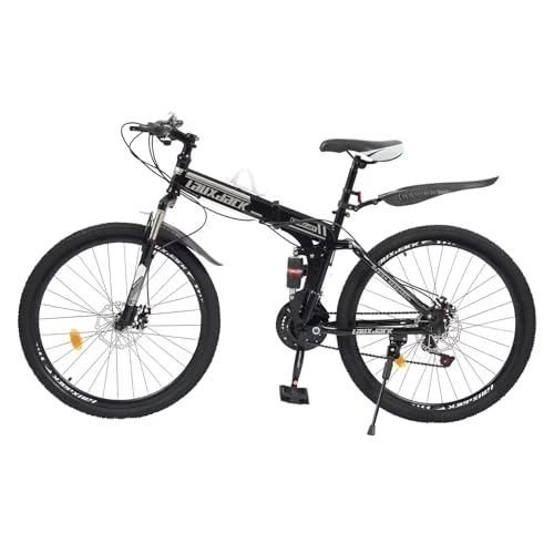 Vélos pliant : lousriyy Vélo de montagne pliable de 26 pouces - 21 vitesses - Vélo pliable avec freins à disque - Pour le camping en plein air - Blanc / noir