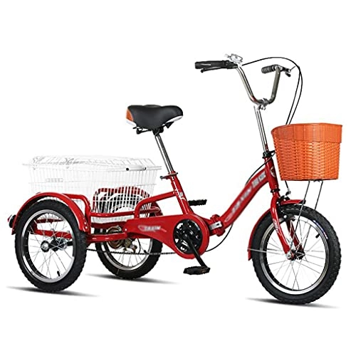 Vélos pliant : M-YN Tricycles Pliants Adultes, Trikes Adultes à 1 Vitesse, Vélos De Roues De 16 Pouces 3 avec Tricycle Pliable Bas Et Pliable avec Panier Famille Manower Trike(Color:Rouge)