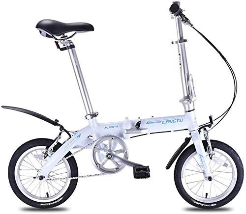 Vélos pliant : Mini vélos pliants, portable léger 14" en alliage d'aluminium urbain banlieue de vélos, Super Compact monovitesse pliable vélo, (Color : White)