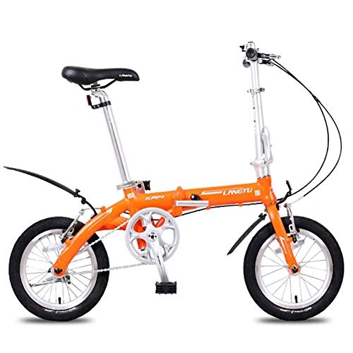 Vélos pliant : MJY Mini vélos pliants, vélo de banlieue urbain portable léger en alliage d'aluminium de 14 ', vélo pliable à vitesse unique super compact, Orange