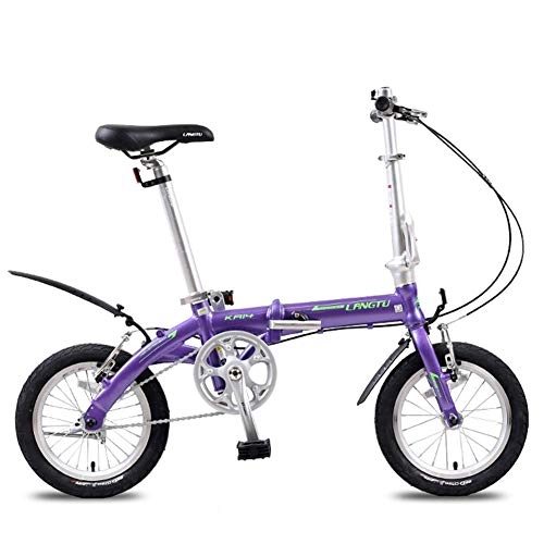 Vélos pliant : MJY Mini vélos pliants, vélo de banlieue urbain portable léger en alliage d'aluminium de 14 ', vélo pliable à vitesse unique super compact, Violet