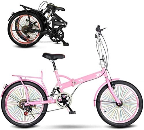 Vélos pliant : MJY Vélo 20 pouces vélos de banlieue pliables pour adultes, vélo léger, vélo pliant à 6 vitesses, vélo de montagne pour hommes femmes 6-27, Rose