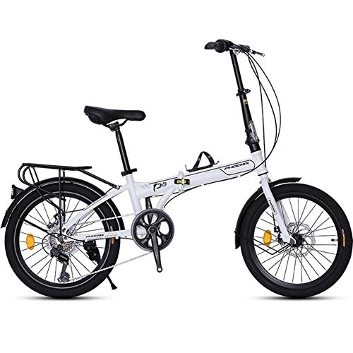 Vélos pliant : MJY Vélo pliant de 20 ', adultes hommes femmes vélos portables légers à 7 vitesses, cadre en acier à haute teneur en carbone, vélo pliable avec porte-bagages arrière, blanc