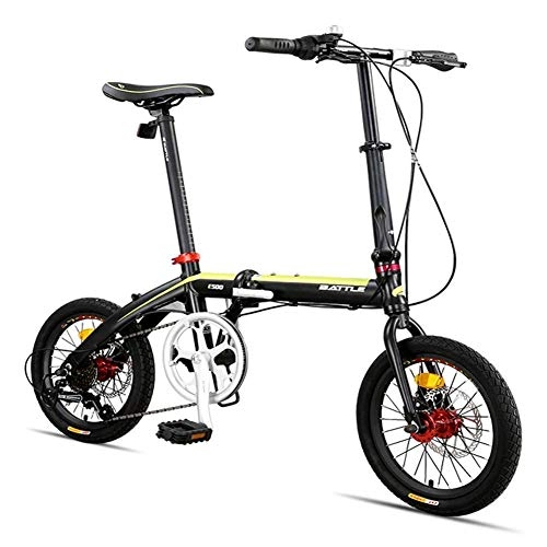 Vélos pliant : MJY Vélo pliant pour adultes, vélo compact pliable, vélo pliant léger super compact de 16 'à 7 vitesses, vélo de banlieue à cadre renforcé, Jaune
