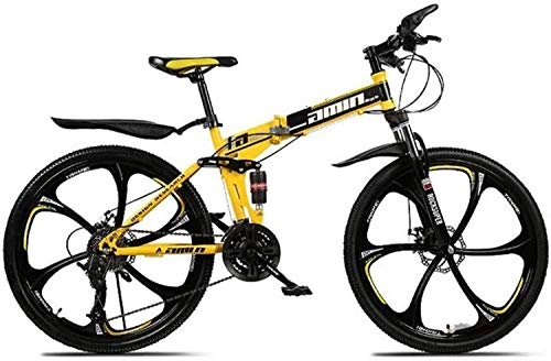 Vélos pliant : MJY Vélo VTT vélos pliants, 26 pouces 27 vitesses Double frein à disque Suspension complète anti-dérapant, cadre léger, fourche à Suspension 6-11, Jaune