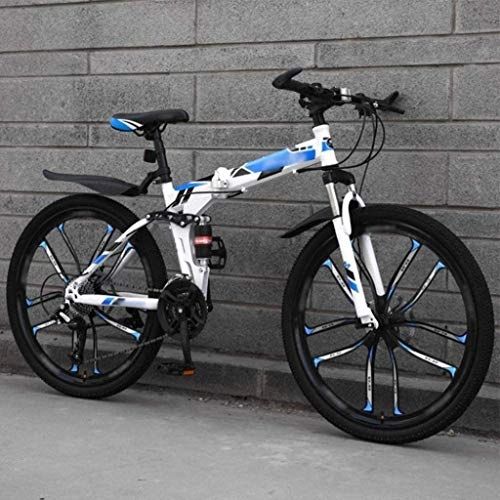 Vélos pliant : MJY Vélo VTT Vélos pliants, vélo à suspension complète à double frein à disque 27 vitesses, vélos hors route à vitesse variable de 26 pouces pour hommes et femmes 6-24, Bleu