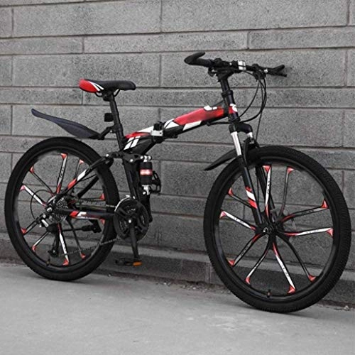 Vélos pliant : MJY Vélo VTT Vélos pliants, vélo à suspension complète à double frein à disque 27 vitesses, vélos hors route à vitesse variable de 26 pouces pour hommes et femmes 6-24, rouge