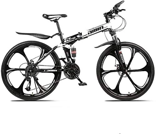 Vélos pliant : MJY Vélo Vélo de montagne Vélos pliants, 26 pouces, frein à disque double 24 vitesses, suspension complète, antidérapant, cadre en aluminium léger, fourche à suspension, blanc, C 6-11
