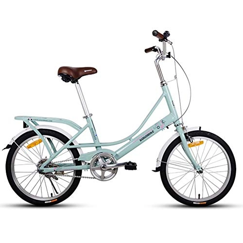 Vélos pliant : MJY Vélos pliants 20 'pour adultes, vélo pliant léger avec porte-bagages arrière, vélo compact pliable à une vitesse, cadre en alliage d'aluminium, Vert clair