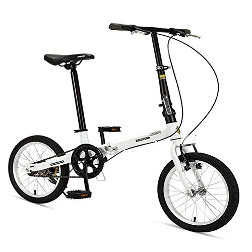 Vélos pliant : MJY Vélos pliants de 16 ', vélo pliant léger en acier à haute teneur en carbone, mini vélo de banlieue à cadre renforcé à une vitesse, portable léger, blanc