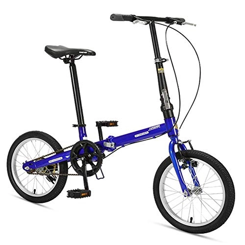 Vélos pliant : MJY Vélos pliants de 16 ', vélo pliant léger en acier à haute teneur en carbone, mini vélo de banlieue à cadre renforcé à une vitesse, portable léger, Bleu