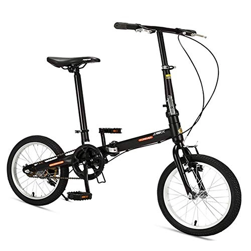 Vélos pliant : MJY Vélos pliants de 16 ', vélo pliant léger en acier à haute teneur en carbone, mini vélo de banlieue à cadre renforcé à une vitesse, portable léger, Noir
