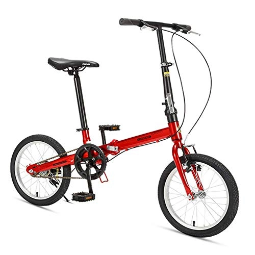 Vélos pliant : MJY Vélos pliants de 16 ', vélo pliant léger en acier à haute teneur en carbone, mini vélo de banlieue à cadre renforcé à une vitesse, portable léger, rouge