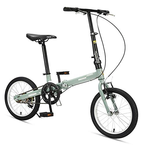 Vélos pliant : MJY Vélos pliants de 16 ', vélo pliant léger en acier à haute teneur en carbone, mini vélo de banlieue à cadre renforcé à une vitesse, portable léger, vert