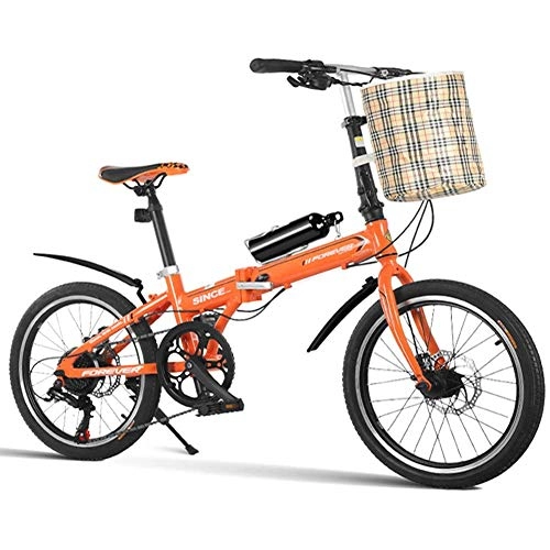 Vélos pliant : MJY Vélos pliants de 20 ', vélo pliable à double frein à disque pour femmes adultes portables légers à 7 vitesses, vélo de banlieue à cadre renforcé, Orange