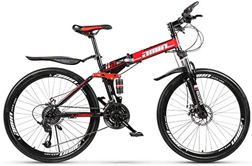 Vélos pliant : MJY Vélos pliants de vélo de montagne, 26 pouces, frein à disque double 24 vitesses, suspension complète, antidérapant, cadre léger, fourche à Suspension 6-20, rouge