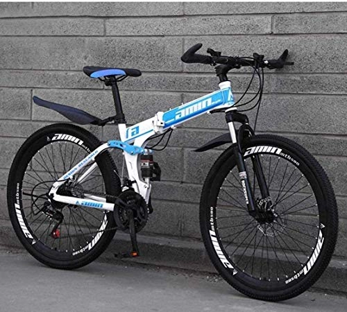 Vélos pliant : MJY Vélos pliants de vélo de montagne, 26 pouces à double frein à disque à 24 vitesses, suspension complète antidérapante, cadre en aluminium léger, fourche à suspension, bleu, A 6-27