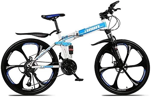 Vélos pliant : MJY Vélos pliants de vélo de montagne, 26 pouces à double frein à disque à 27 vitesses, suspension complète antidérapante, cadre en aluminium léger, fourche à suspension, bleu, C 6-11