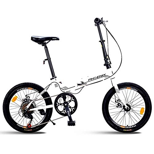 Vélos pliant : MJY Vélos pliants pour adultes, mini vélo pliable avec frein à disque de 20 'à 7 vitesses, vélo de banlieue léger à cadre renforcé portable en acier à haute teneur en carbone, blanc