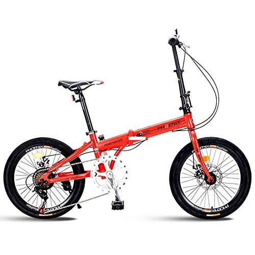 Vélos pliant : MJY Vélos pliants pour adultes, mini vélo pliable avec frein à disque de 20 'à 7 vitesses, vélo de banlieue léger à cadre renforcé portable en acier à haute teneur en carbone, rouge