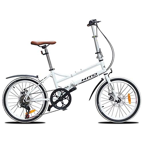 Vélos pliant : MJY Vélos pliants pour adultes, vélo pliable avec frein à disque à 6 vitesses de 20 pouces, vélo de banlieue léger à cadre renforcé portable avec ailes avant et arrière, blanc