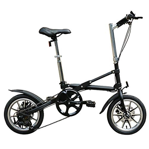 Vélos pliant : MJY Vélos pliants pour adultes, vélo pliable Mini frein à disque de 14 pouces, vélo de banlieue à cadre renforcé Super Compact en acier à haute teneur en carbone, Noir, 7 vitesses