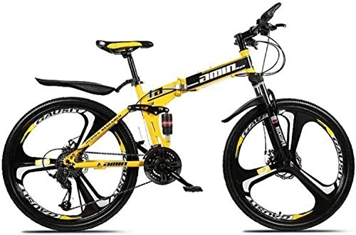 Vélos pliant : MJY Vélos pliants VTT, 26 pouces 21 vitesses Double frein à disque Suspension intégrale antidérapante, cadre en aluminium léger, fourche à suspension, jaune, B 6-11