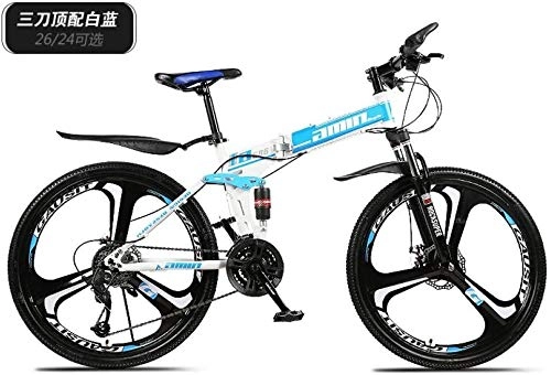 Vélos pliant : NENGGE Montagne Vélo pliant montagne vélo bicyclette 21 vitesses 27 vitesses à double amortisseur roue intégré pliage hors route (Color : Blue)