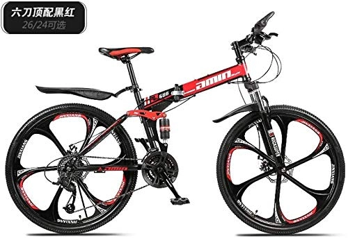 Vélos pliant : NENGGE Montagne Vélo pliant montagne vélo bicyclette 21 vitesses 27 vitesses à double amortisseur roue intégré pliage hors route (Color : Red)