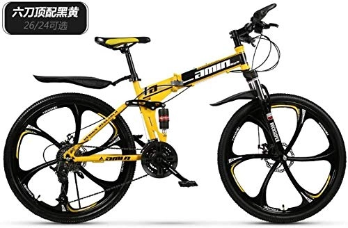 Vélos pliant : NENGGE Montagne Vélo pliant montagne vélo bicyclette 21 vitesses 27 vitesses à double amortisseur roue intégré pliage hors route (Color : Yellow)