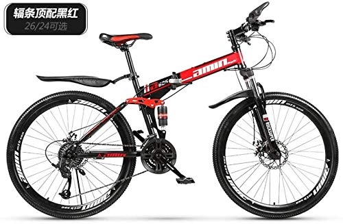 Vélos pliant : NENGGE Vélo pliant, Adulte 30 vitesses équipement complet de suspension à double VTT de frein à disque, en acier haute teneur en carbone vélo pliant de fond (Color : Red)