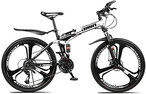 Vélos pliant : NENGGE Vélo pliant, Adulte 30 vitesses équipement complet de suspension à double VTT de frein à disque, en acier haute teneur en carbone vélo pliant de fond (Color : White)