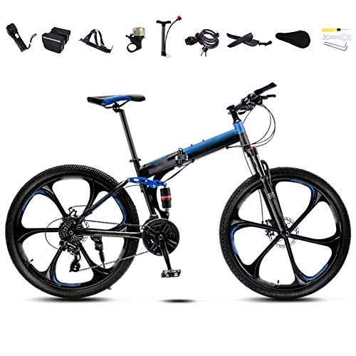 Vélos pliant : Nobuddy Pliable Bicyclette pour Adulte, 24 Pouces 26 Pouces, Vélo de Montagne, Pliant VTT Vélos, Freins a Disque, 30 Vitesses Poignees Tournantes / Blue / B Wheel / 26