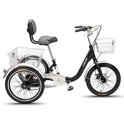 Vélos pliant : OHHG Vélo pédales Pliant 3 Roues Tricycle Adulte 7 Vitesses avec Panier adapté aux Personnes âgées Femmes Hommes (Taille: Noir)