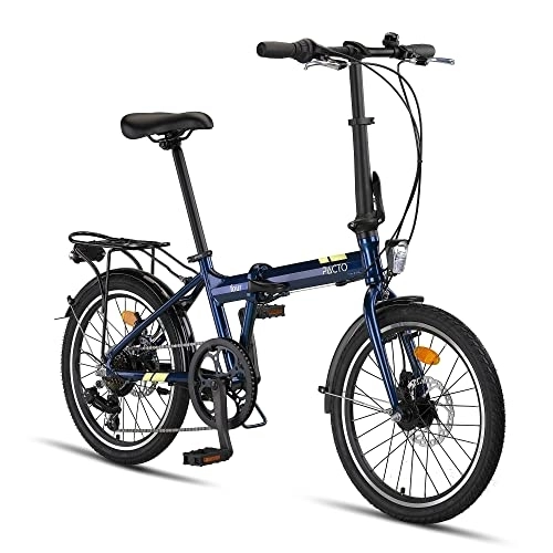 Vélos pliant : PACTO FOUR Vélo Pliant - Vélo Pliant Néerlandais - 27 cm Cadre en Aluminium - 20 Pouces Roues en Aluminium - 6 Engrenages Shimano - Freins à Disque - Facile à plier - Bleu (Bleu)