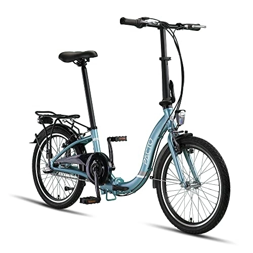 Vélos pliant : PACTO Seven Vélo Pliable - Vélo Néerlandais - Cadre en Aluminium 27 cm - Jantes en Aluminium - 3 vitesses Shimano Nexus - Freins à disque - Facile à plier (Bleu)
