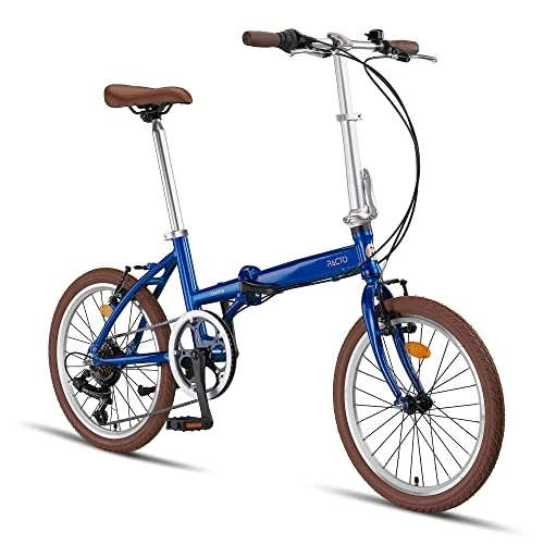 Vélos pliant : PACTO Twelve Vélo Pliant - Vélo Néerlandais - 27 cm Cadre en Aluminium - Jantes en Aluminium - 6 Engrenages Shimano - V-Frenos - Facile à Plier - Bleu