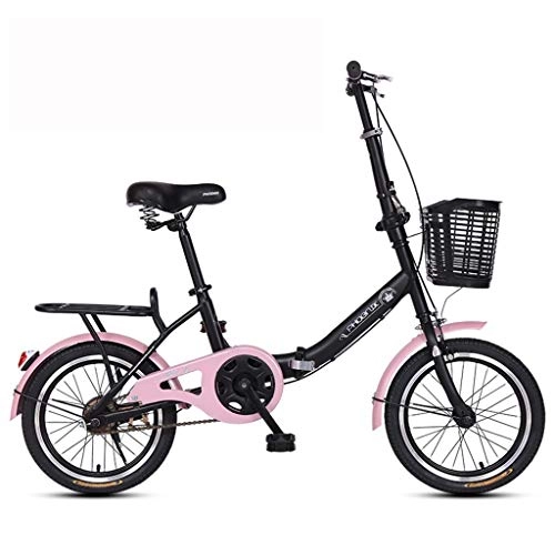 Vélos pliant : Petit vélo Extérieur vélo Pliant étudiant Adulte Universel vélo Shopper vélo Traditionnel Lightweight Trajets vélo Manned vélo 16 Pouces sécurité (Color : Pink)
