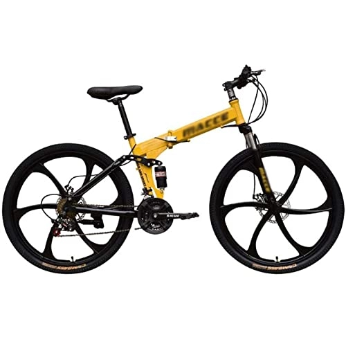 Vélos pliant : QCLU Pliable Sport VTT 26 Pouces Vélos pliants Vélos de Course à Vitesse Variable Double Frein à Disque Adulte vélo 21 Vitesses (Color : Yellow, Taille : 6-Spoke)
