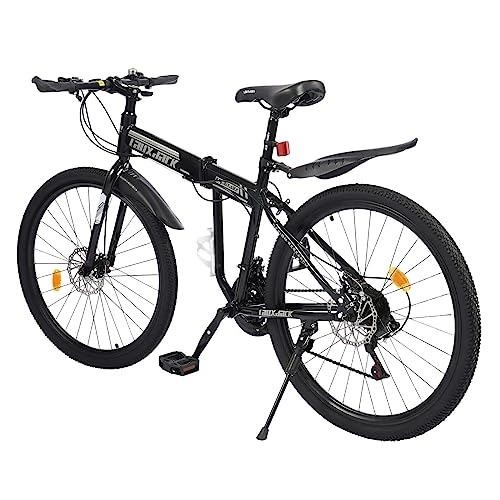 Vélos pliant : Quiltern VTT 26 pouces 21 vitesses pliable pour homme, vélo pliant avec garde-boue pour adulte, noir / rouge (noir et blanc)
