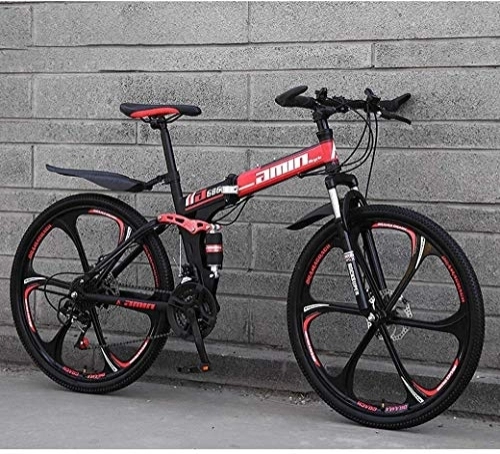 Vélos pliant : Red Mountain Bike 26inch 27 vitesses Vélos pliants, Full Suspension anti-glissement de vélos, cadre aluminium léger, fourche à suspension,