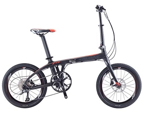 Vélos pliant : Sava Vélo pliant 50 cm en fibre de carbone Shimano 3000 avec système de transmission à 9 vitesses CSTE pneumatiques, facile à transporter, Homme, Nero rosso, 20 pollici
