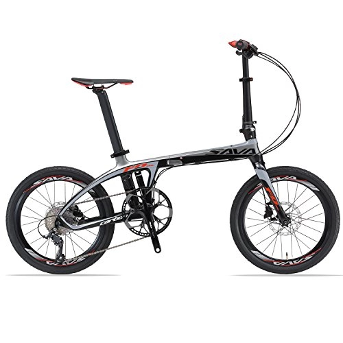 Vélos pliant : SAVA Vélo Pliants de 20" Cadre de Carbone Shimano Sora 9-Vitesses Système transportable Vélos (Argent Gris)