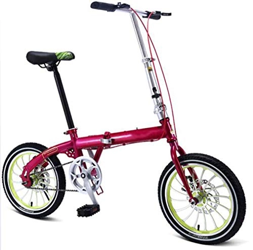 Vélos pliant : SHIN Vélo Pliant 16 Pouces Adulte Bicyclette pour Femmes Velo Aluminium Homme Réglables Cadre en Acier Guidon Et Selle Comfort, léger, Mono-Vitesse / Red