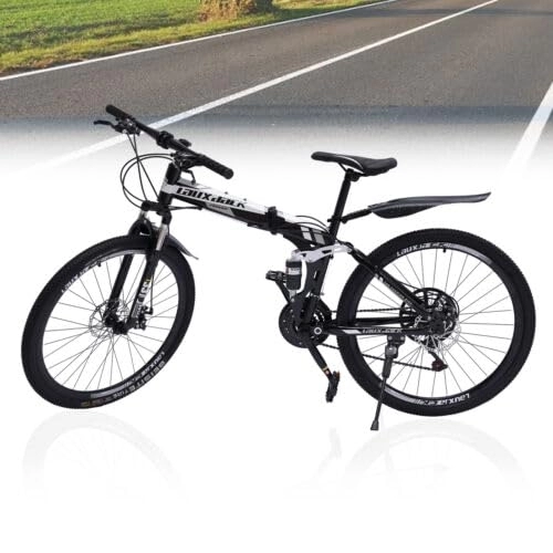 Vélos pliant : Shiyinge Vélo VTT 26" 21 vitesses unisexe avec freins à disque pliable en acier au carbone - Vélo pliable - Vélo pliant - Vélo léger avec suspension VTT noir et blanc