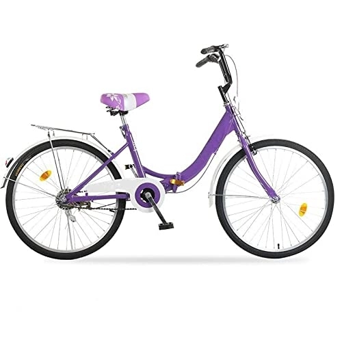 Vélos pliant : TAURU Vélo vintage pour femme, vélo confortable à vitesse unique, vélo portable et pliable en acier au carbone (61 cm, violet)