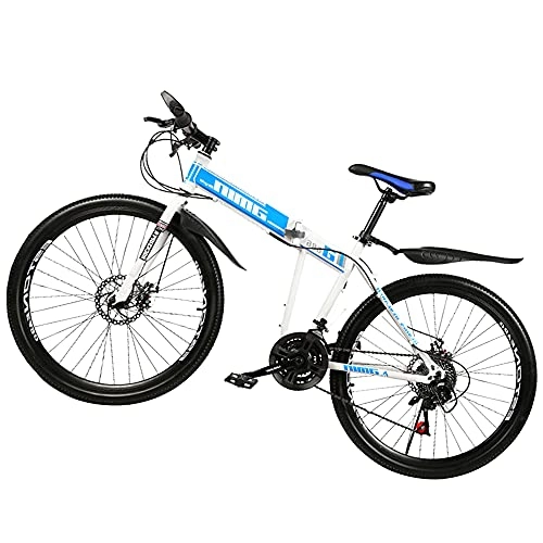 Vélos pliant : TTYUNDING Vélos De Montagne Sport Bleu Vélos Ergonomiques Légers, avec Une Roue Double Antidérapante Résistante à l'usure pour Hommes Ou Femmes Cadre en Acier Au Carbone élevé(Size:30 Speed)